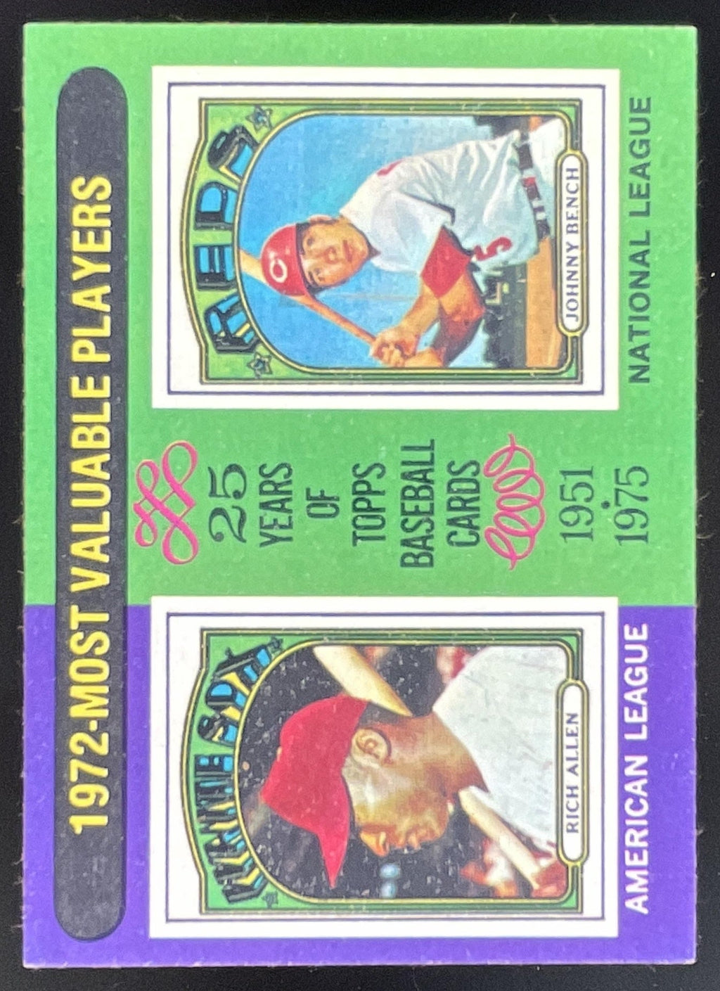 1975 Topps #210 1972s Rich Allen Johnny Bench MVP product image 1, provided for visual reference and product detail review