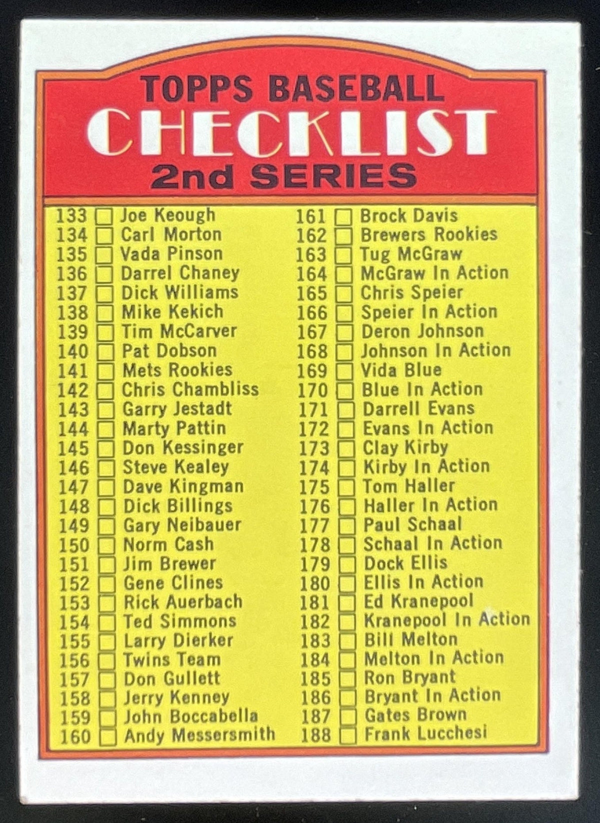 1972 Topps #103 2nd Series Checklist: 133-263 product image 1, provided for visual reference and product detail review