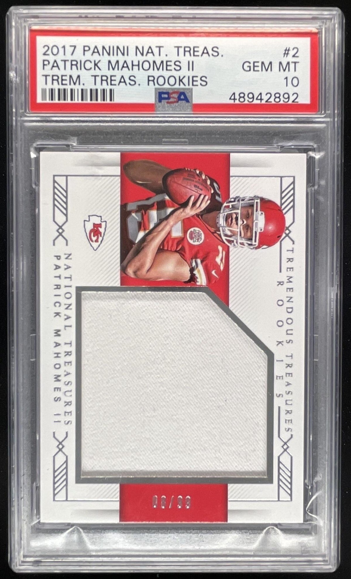 2017 National Treasures Tremendous Rookies #2 Patrick Mahomes II RC /99 PSA 10 product image 1, provided for visual