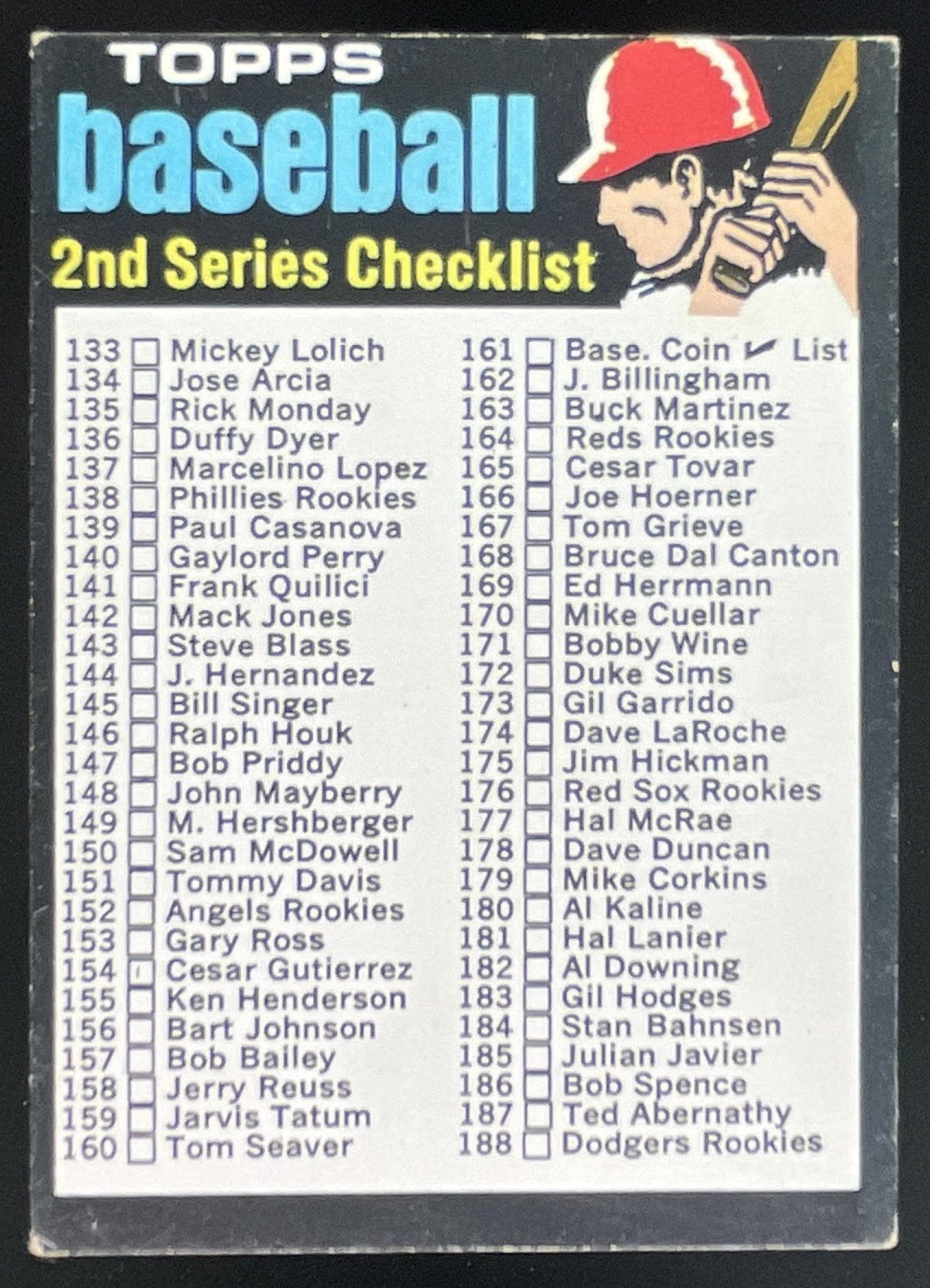 1971 Topps #123a Checklist: 133-263 VAR product image 1, provided for visual reference and product detail review