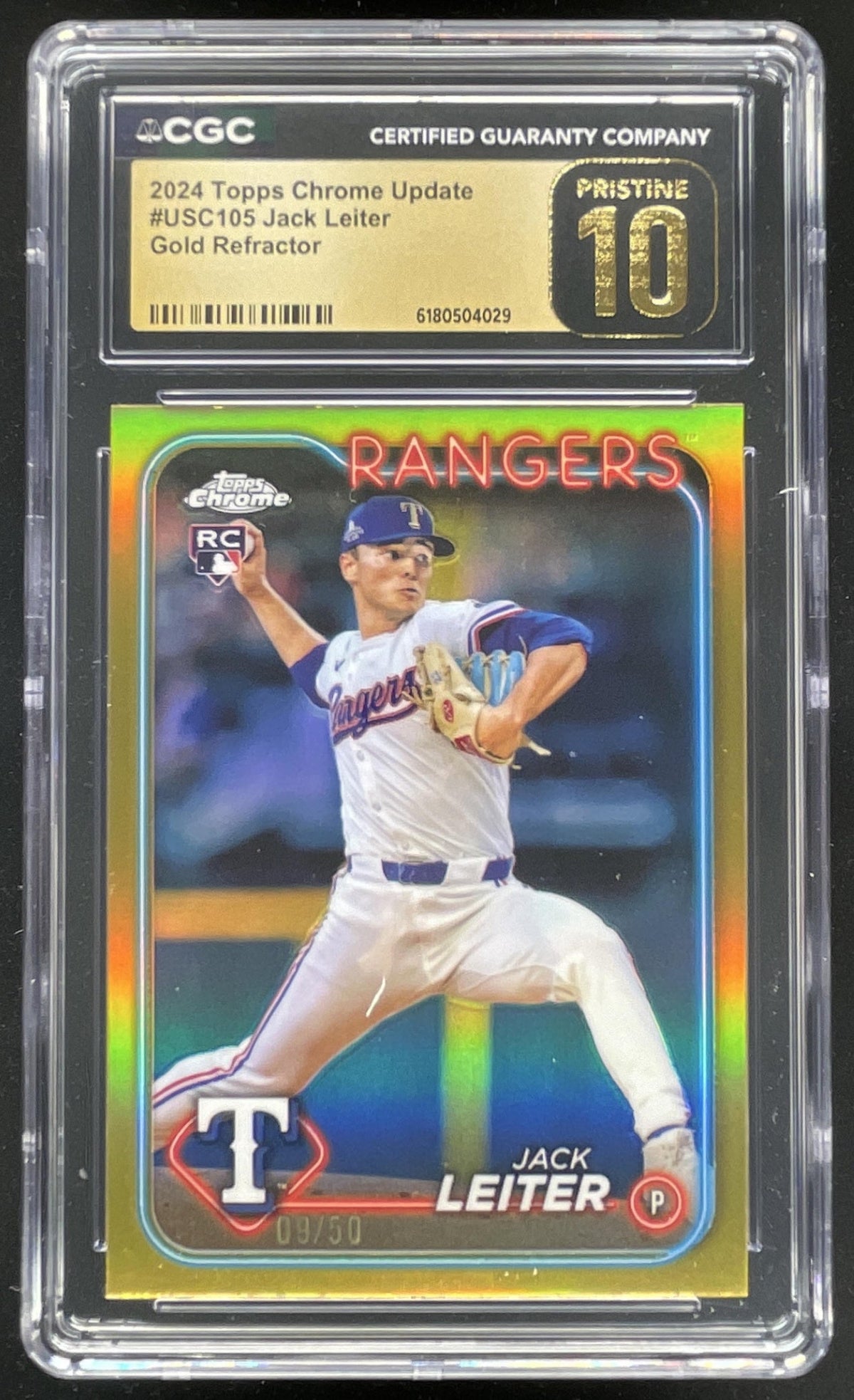 2024 Topps Chrome Update Gold Refractor #USC105 Jack Leiter RC /50 CGC 10 product image 1, provided for visual reference and
