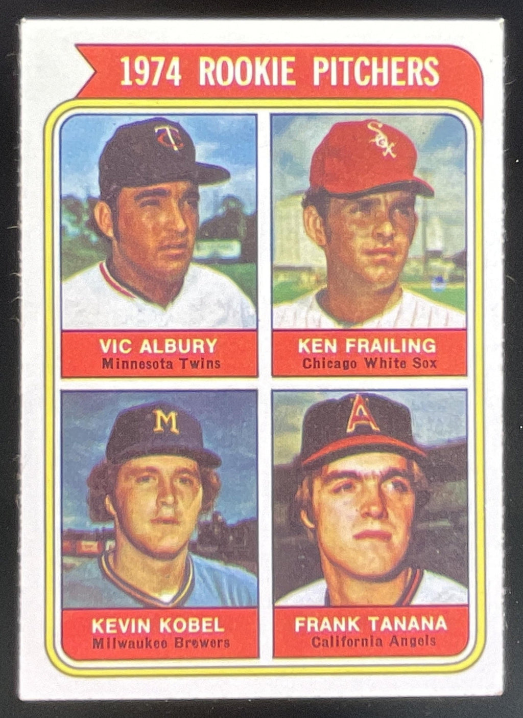 1974 Topps #605 1974 Rookie Vic Albury Ken Frailing Kevin Kobel Frank Tanana RC product image 1, provided for visual