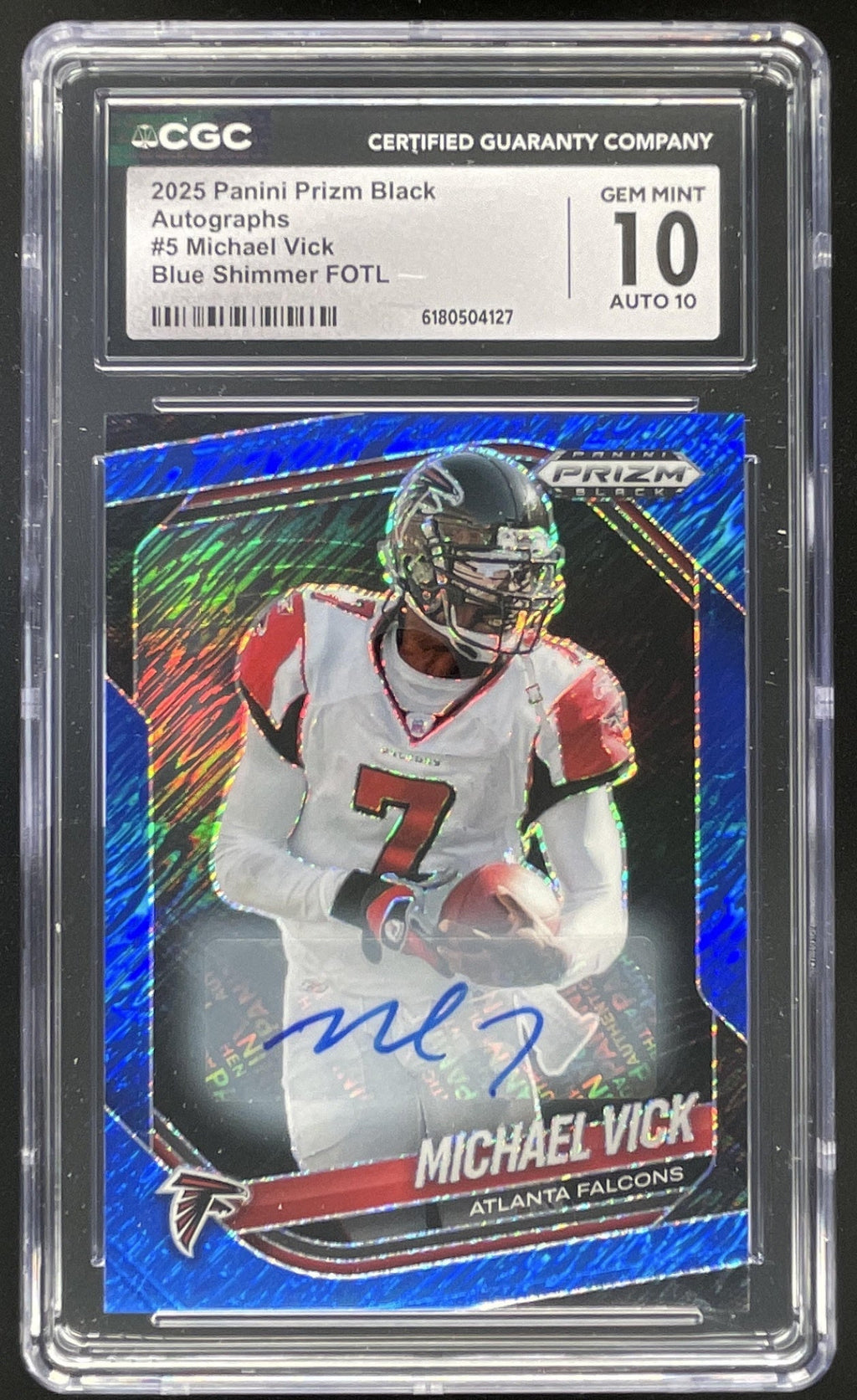 2025 Prizm Black Blue Shimmer Prizm FOTL #5 Michael Vick Auto /15 CGC 10 product image 1, provided for visual reference and