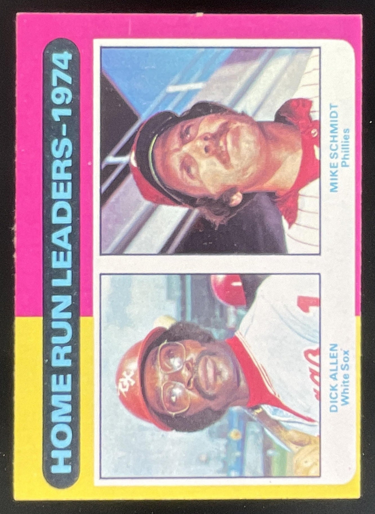 1975 Topps #307 1974 Home Run Leaders Dick Allen Mike Schmidt League Leaders product image 1, provided for visual reference