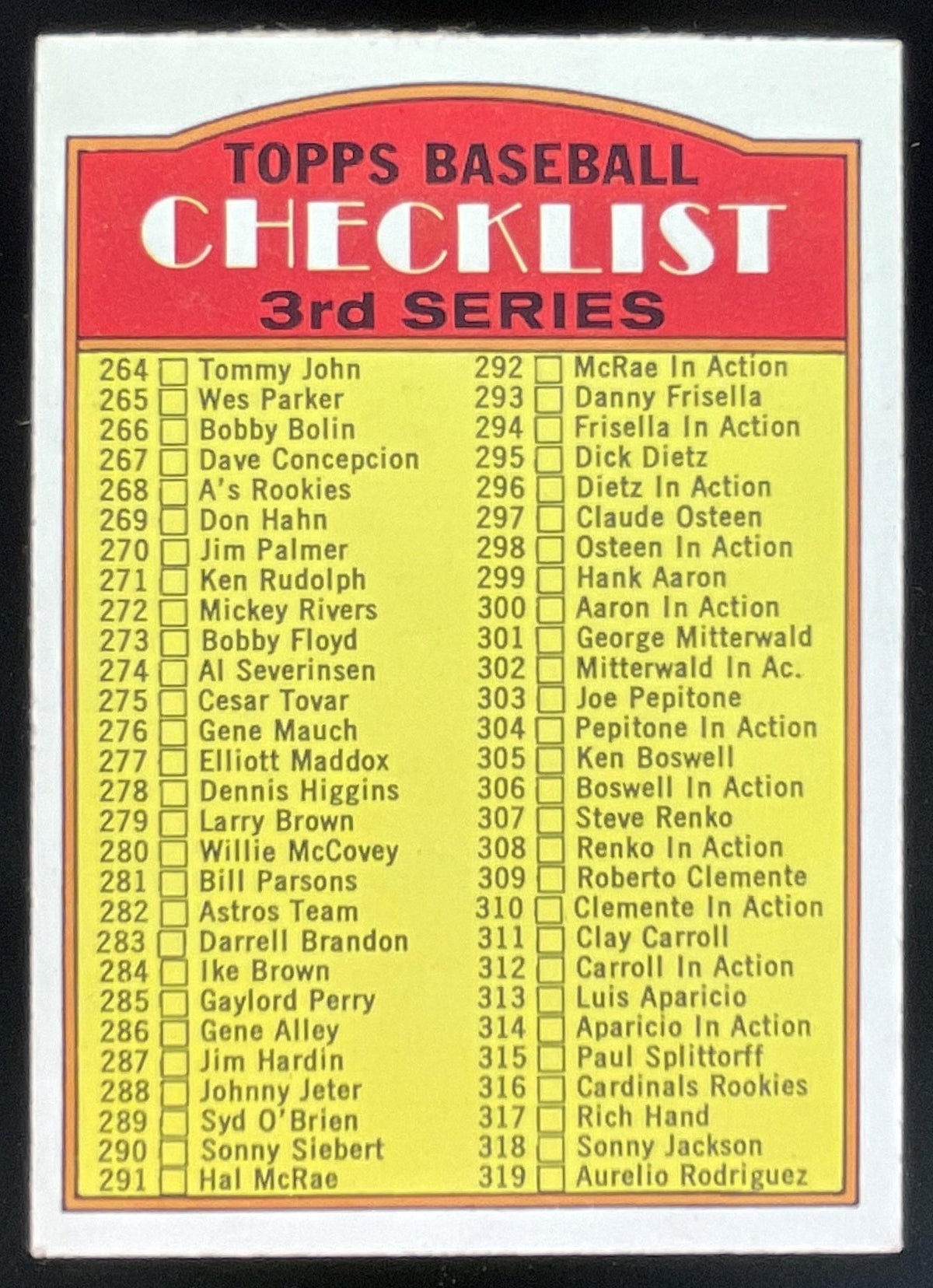 1972 Topps #251 Checklist 3rd Series product image 1, provided for visual reference and product detail review