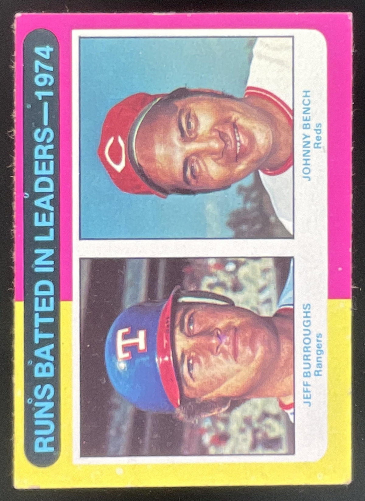 1975 Topps #308 1974 RBI Leaders Jeff Burroughs Johnny Bench League Leaders product image 1, provided for visual reference