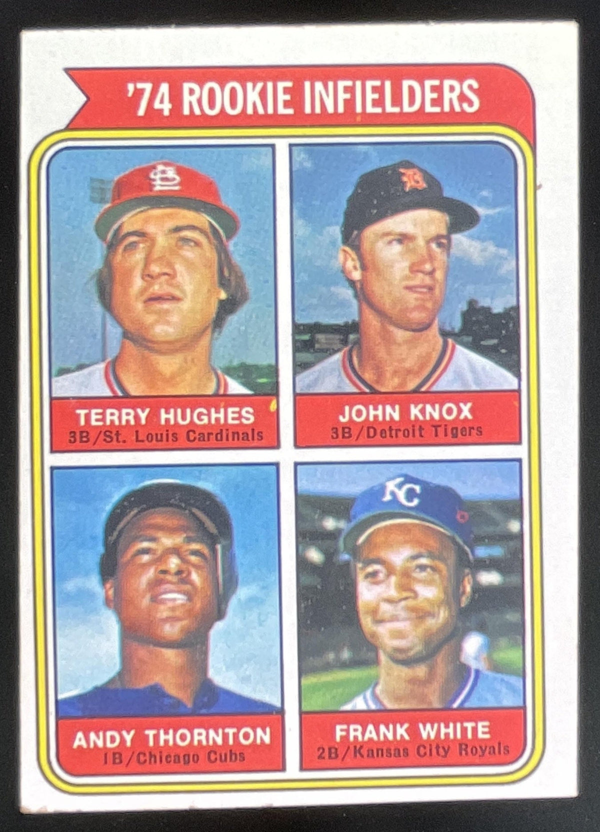1974 Topps #604 Infielders Terry Hughes John Knox Andy Thornton Frank White RC product image 1, provided for visual