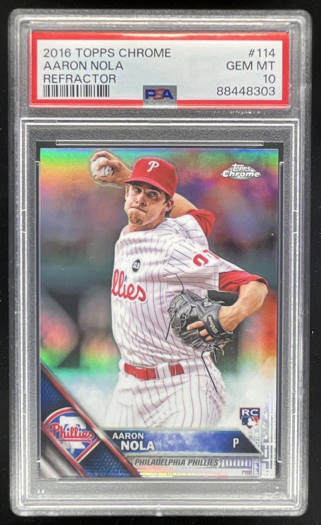2016 Topps Chrome Refractor #114 Aaron Nola RC PSA 10 product image 1, provided for visual reference and product detail