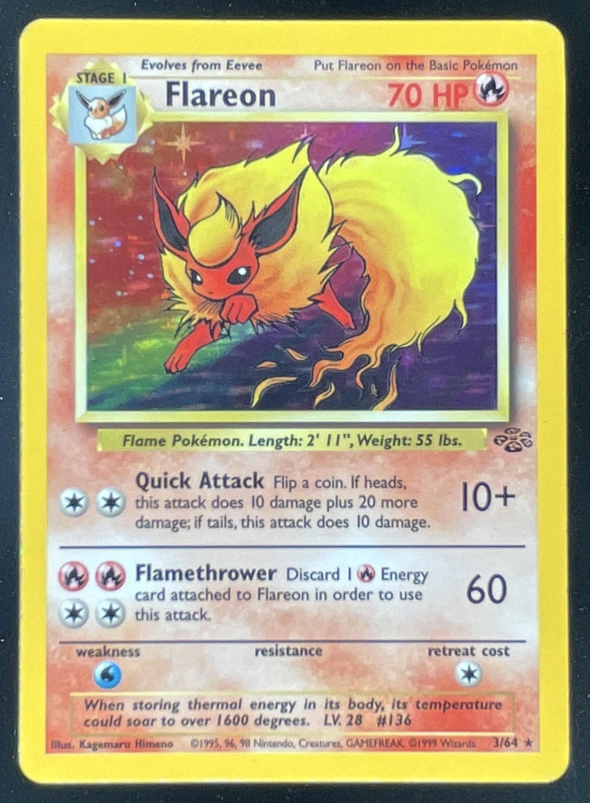 1999 Pokemon Jungle #3/64 Flareon product image 1, provided for visual reference and product detail review