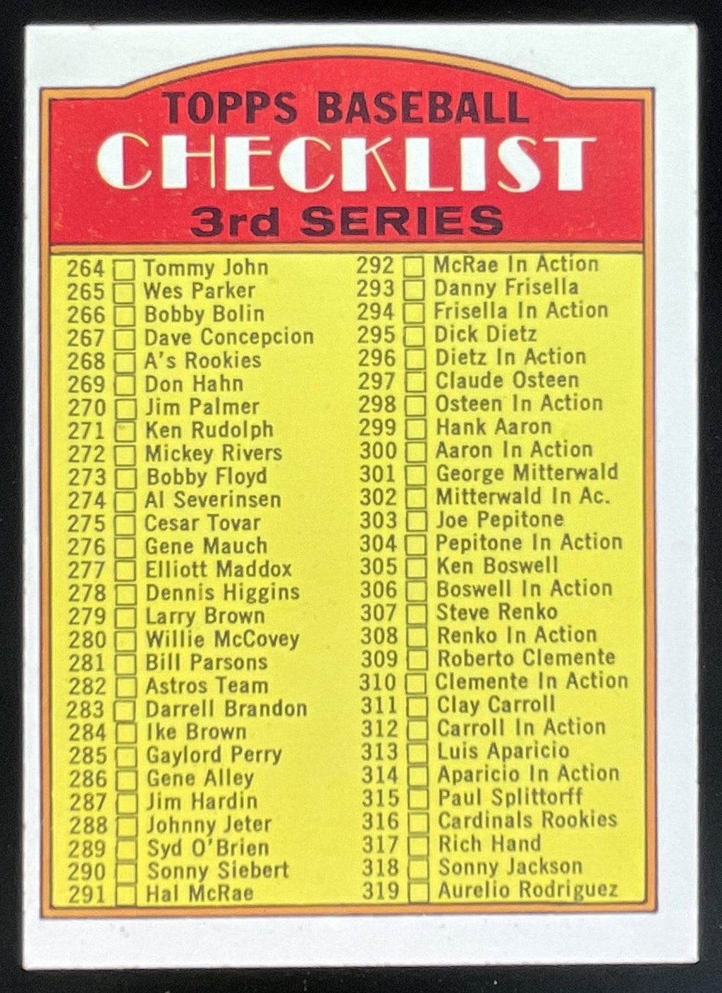 1972 Topps #251 Checklist 3rd Series product image 1, provided for visual reference and product detail review