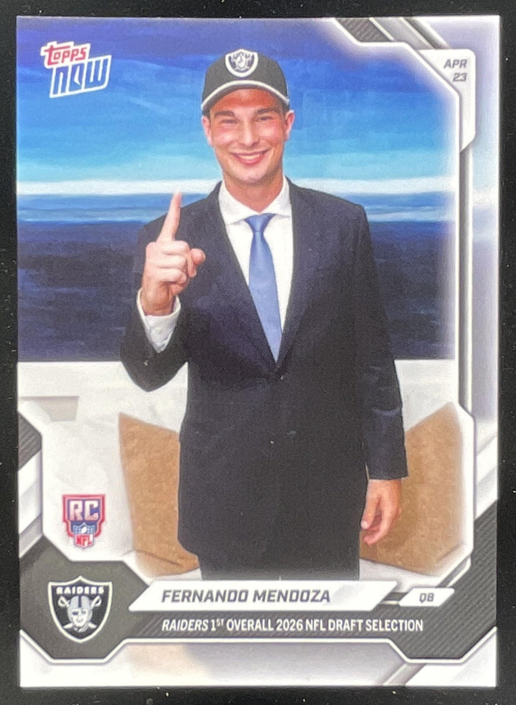 2026 Topps Now NFL Draft #FMEN Fernando Mendoza RC product image 1, provided for visual reference and product detail review