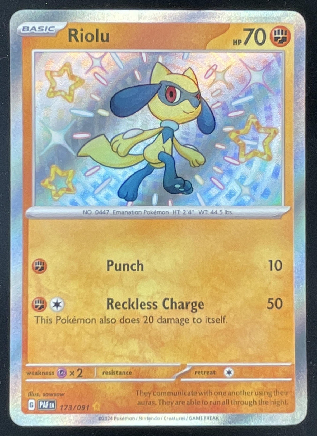 2024 Pokemon Paldean Fates #173/091 Riolu product image 1, provided for visual reference and product detail review