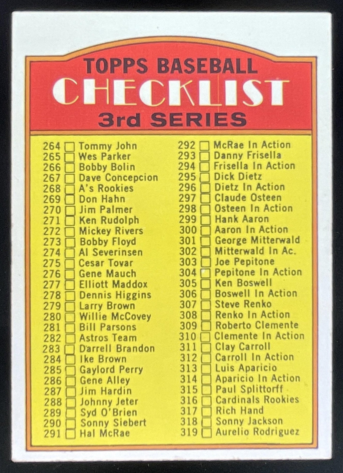 1972 Topps #251 Checklist 3rd Series product image 1, provided for visual reference and product detail review
