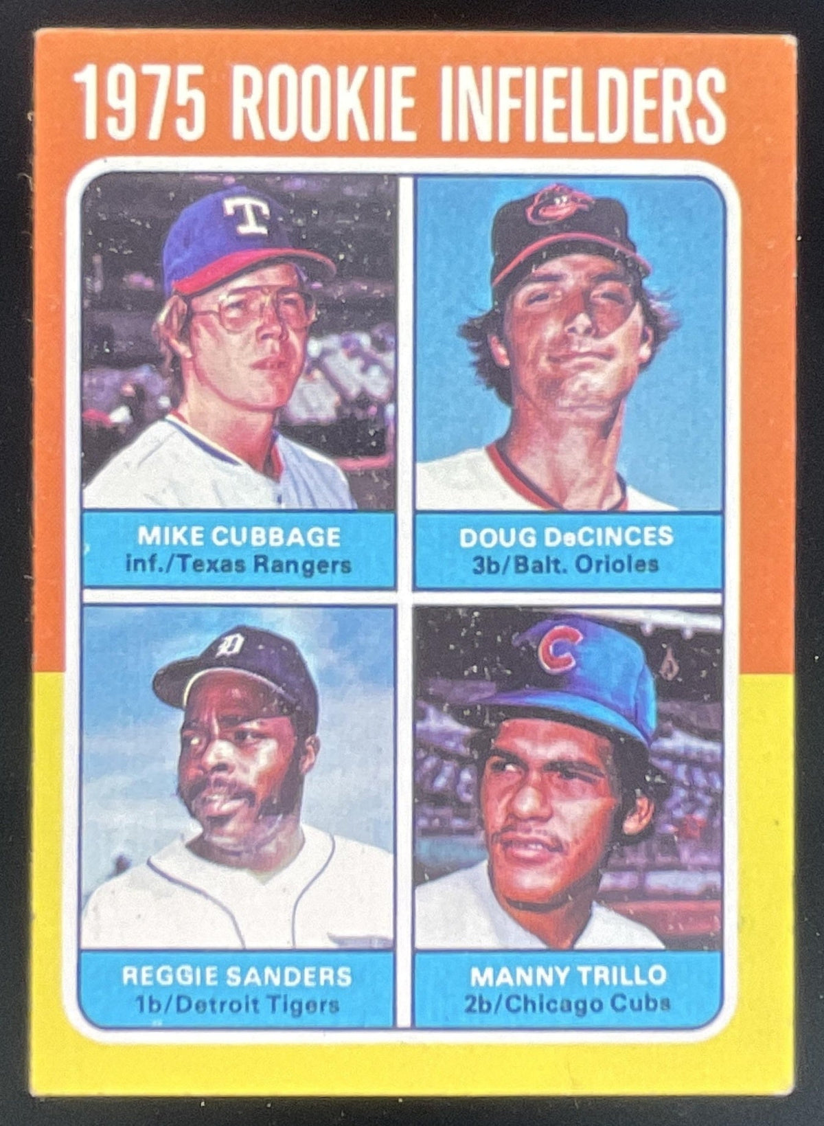 1975 Topps #617 Mike Cubbage Doug DeCinces Reggie Sanders Manny Trillo RC product image 1, provided for visual reference and