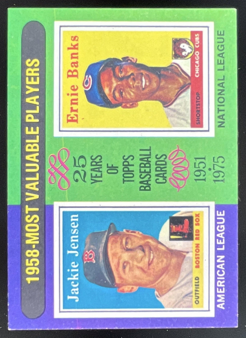 1975 Topps #196 1958s Jackie Jensen Ernie Banks MVP product image 1, provided for visual reference and product detail review
