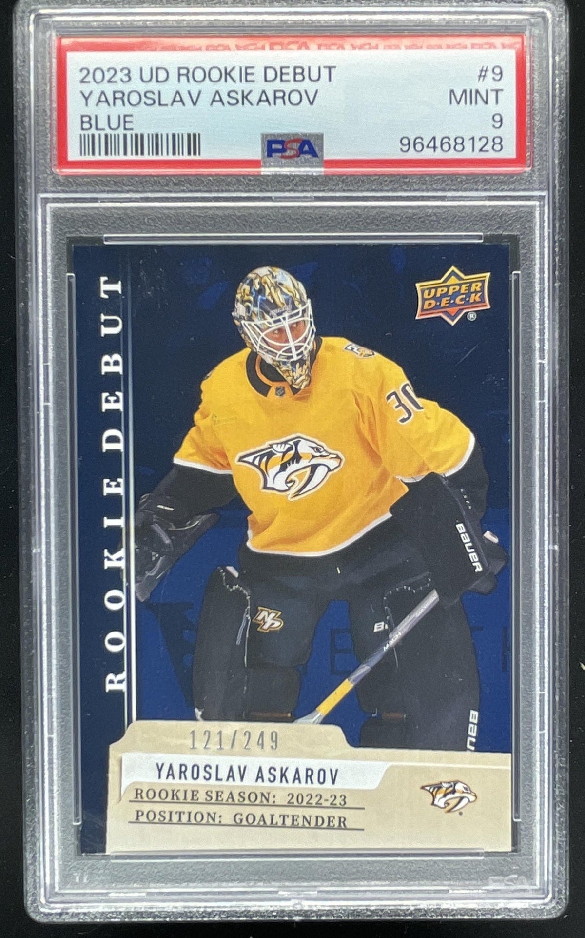2023-24 Upper Deck Rookie Debut Blue #9 Yaroslav Askarov RC /249 PSA 9 product image 1, provided for visual reference and