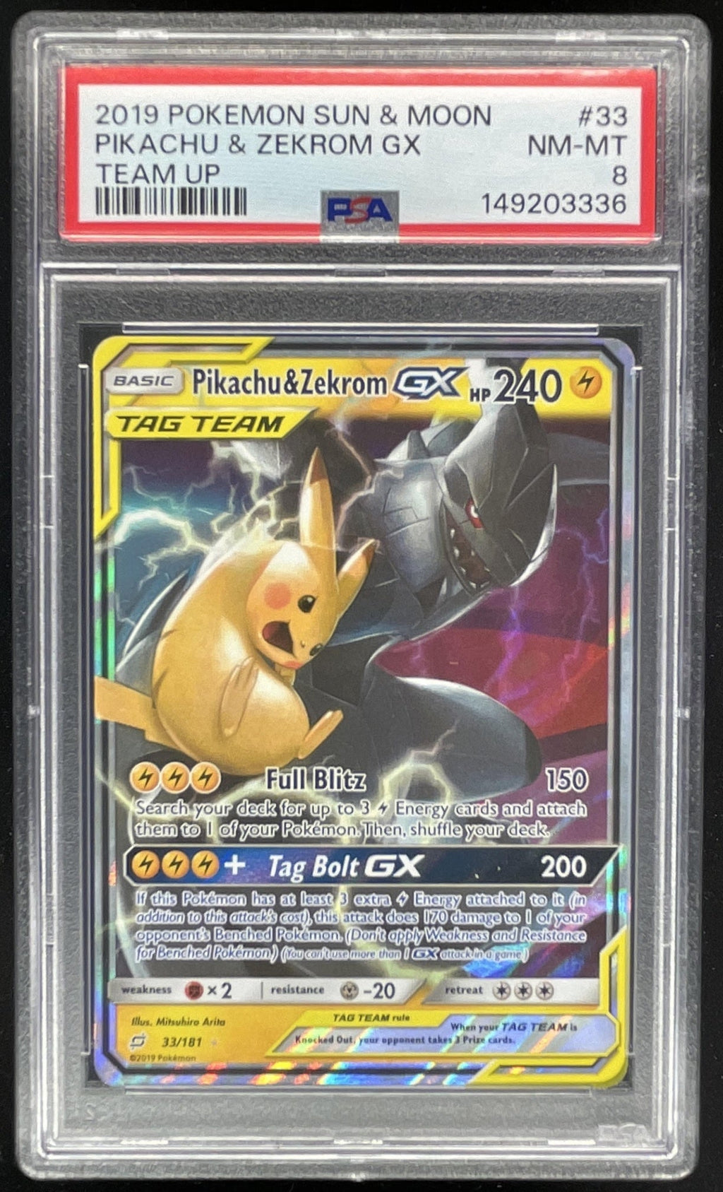 2019 Pokemon Sun & Moon Team Up #33/181 Pikachu & Zekrom Holo product image 1, provided for visual reference and product