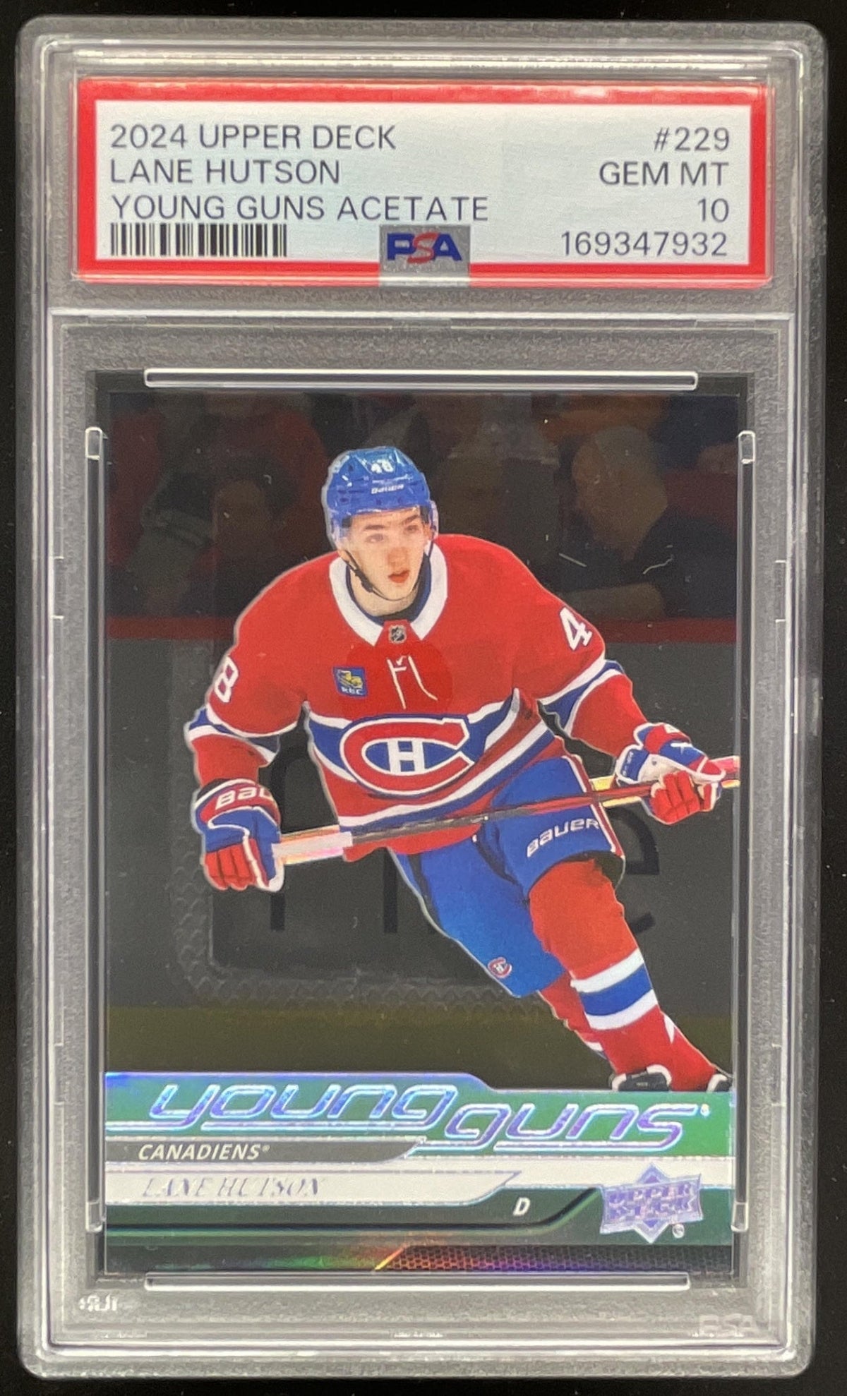 2024-25 Upper Deck Extended Series Acetate Young Guns #229 Lane Hutson RC PSA 10 product image 1, provided for visual