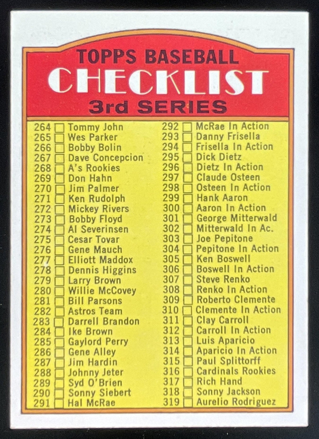 1972 Topps #251 Checklist 3rd Series product image 1, provided for visual reference and product detail review