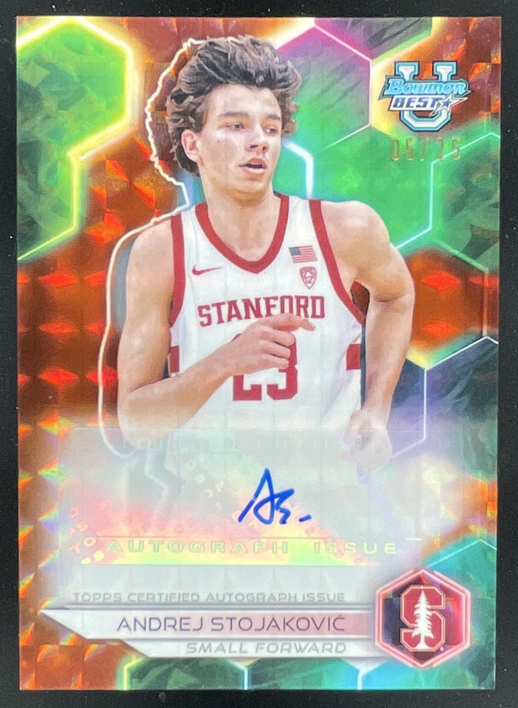 2023 Bowman University Best of 2023 Geometric Orange Andrej Stojakovic Auto /25 product image 1, provided for visual