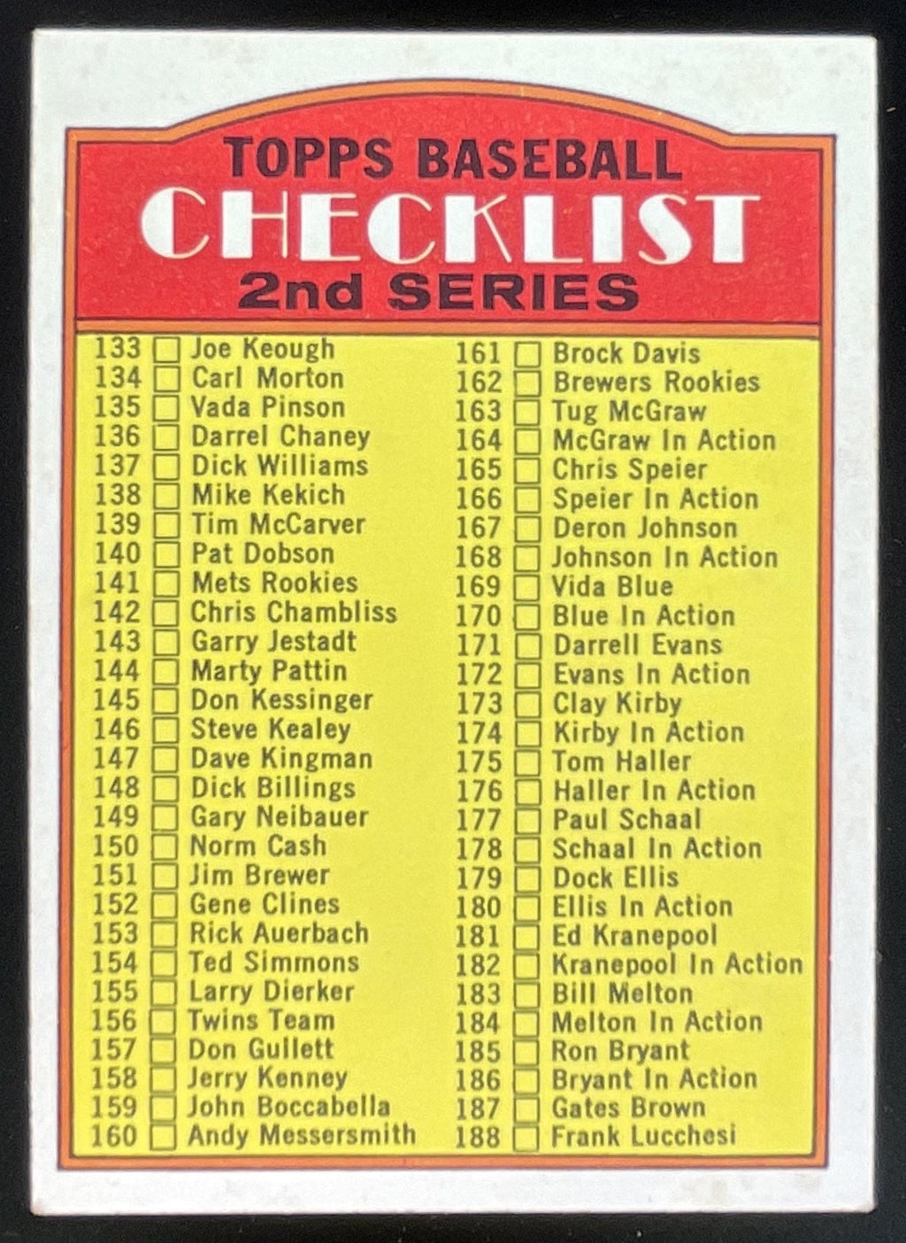 1972 Topps #103 2nd Series Checklist: 133-263 product image 1, provided for visual reference and product detail review