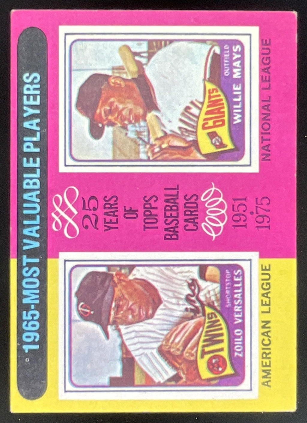 1975 Topps #203 1965s Zoilo Versalles Willie Mays MVP product image 1, provided for visual reference and product detail