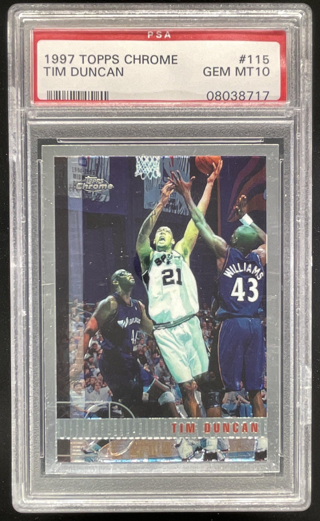 1997-98 Topps Chrome #115 Tim Duncan RC PSA 10 product image 1, provided for visual reference and product detail review