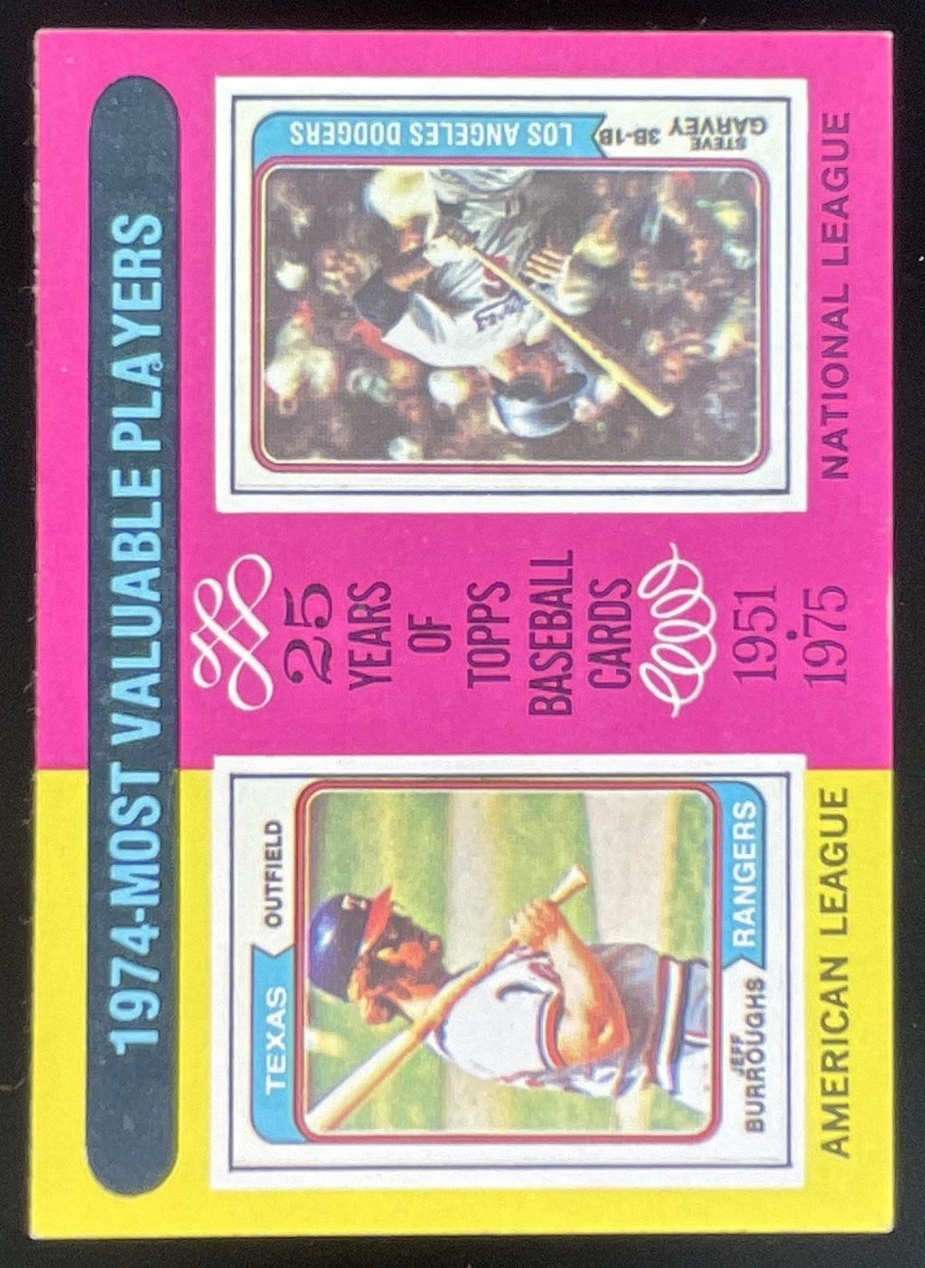 1975 Topps #212 1974s Jeff Burroughs Steve Garvey MVP product image 1, provided for visual reference and product detail