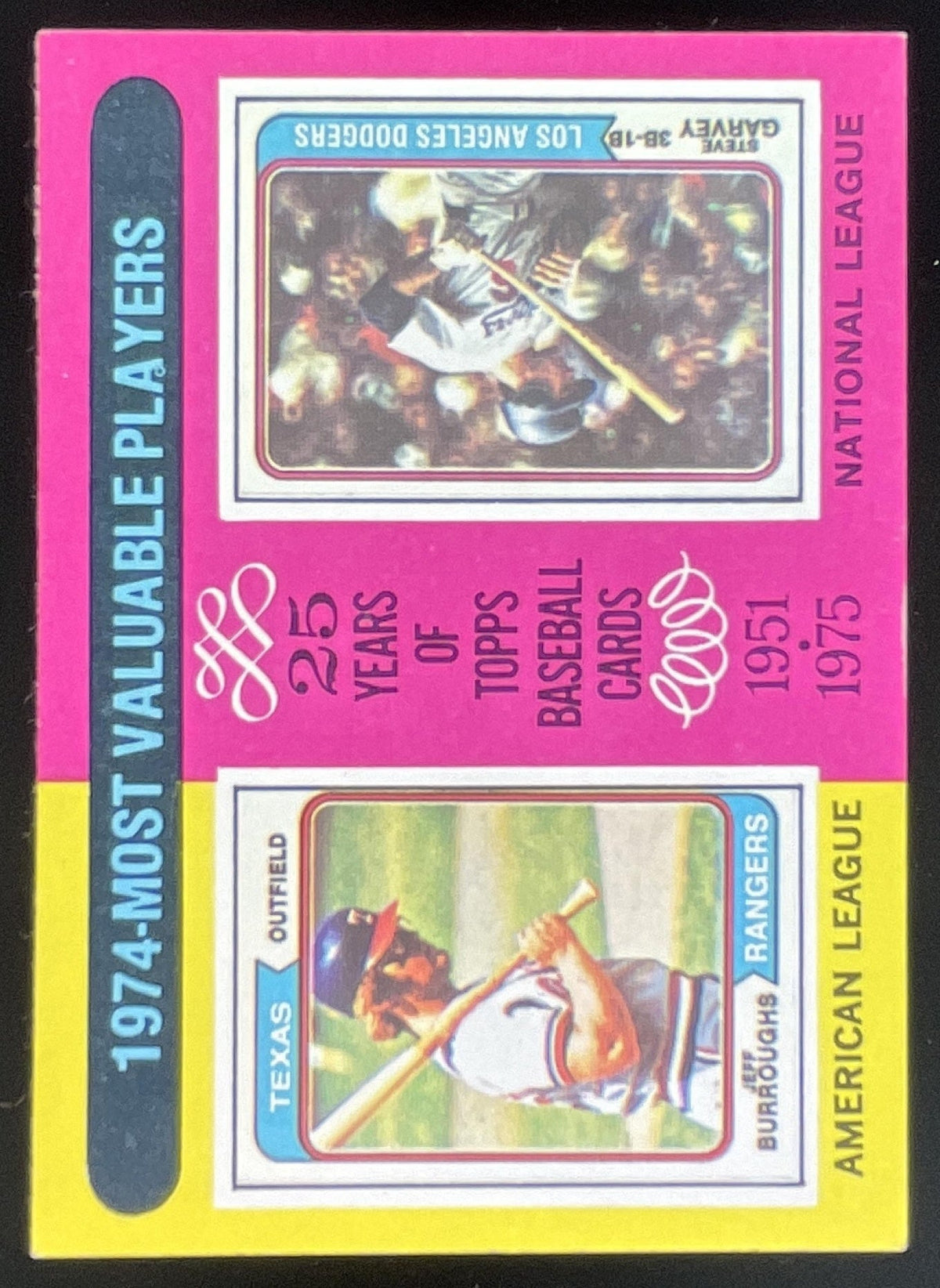 1975 Topps #212 1974s Jeff Burroughs Steve Garvey MVP product image 1, provided for visual reference and product detail