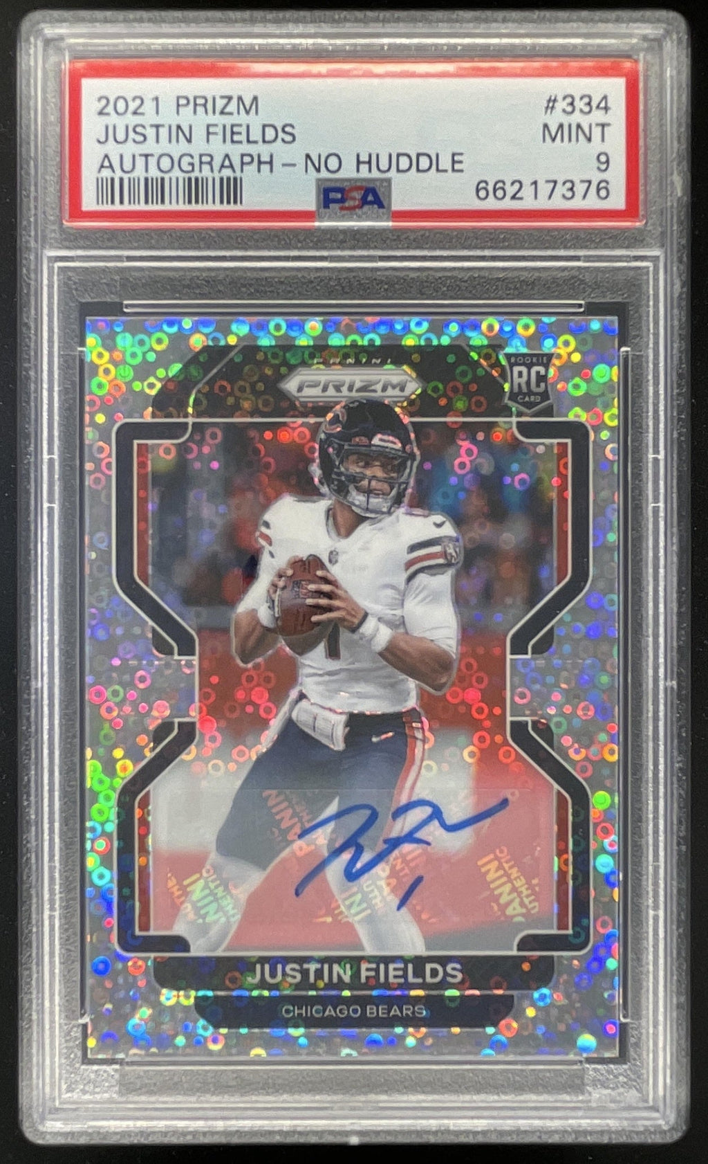 2021 Prizm Rookie Prizm No Huddle #334 Justin Fields RC Auto PSA 9 product image 1, provided for visual reference and