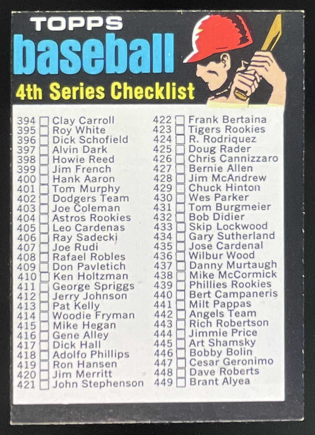 1971 Topps #369a Checklist: 394-523 VAR product image 1, provided for visual reference and product detail review