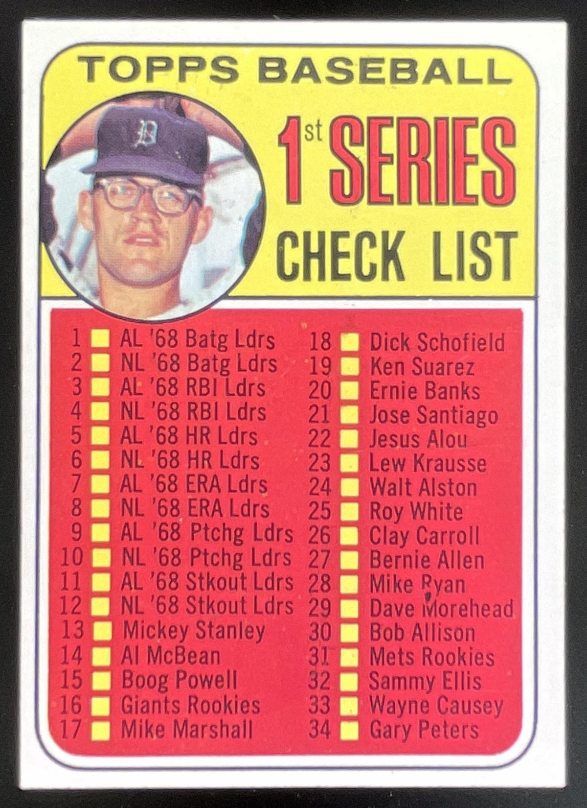 1969 Topps #57a RC Series Check List: 1-109 product image 1, provided for visual reference and product detail review