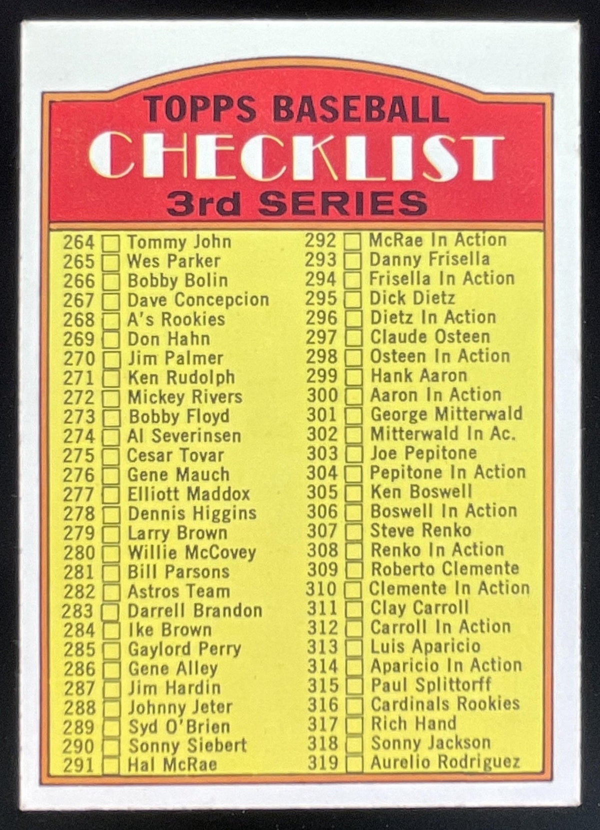 1972 Topps #251 Checklist 3rd Series product image 1, provided for visual reference and product detail review