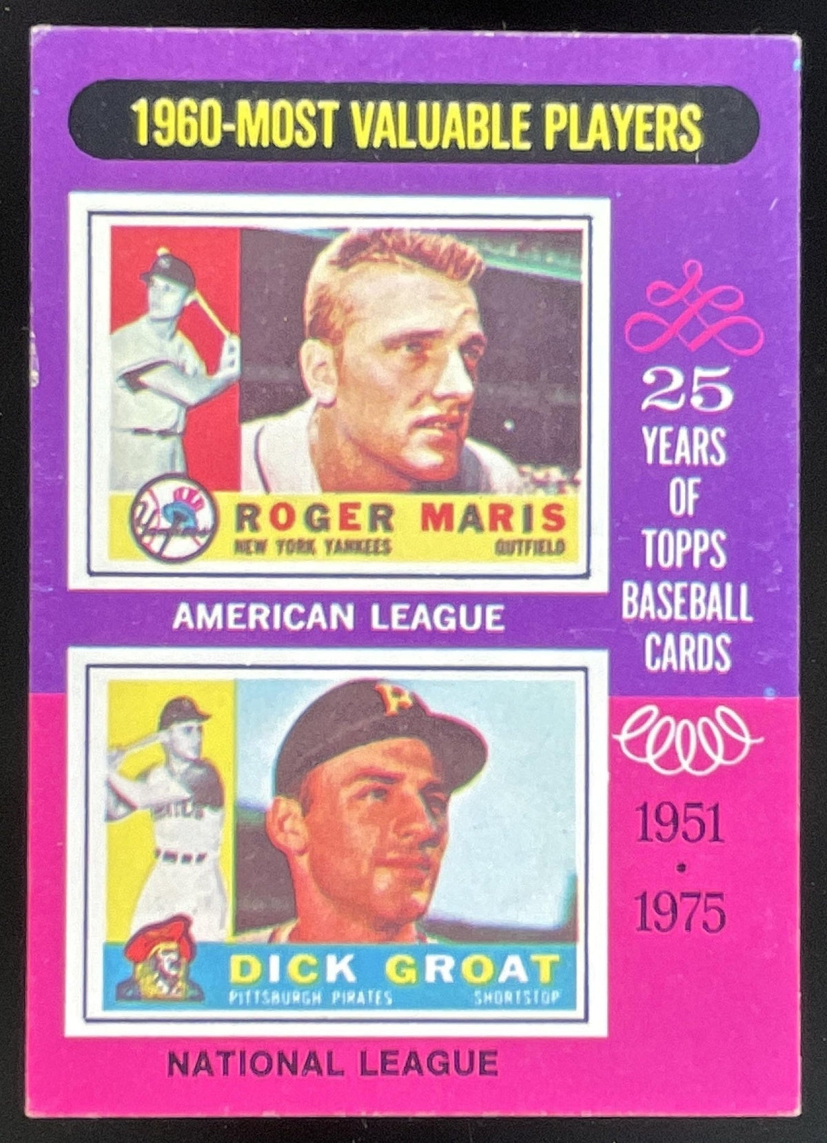 1975 Topps #198 1960s Roger Maris Dick Groat MVP product image 1, provided for visual reference and product detail review