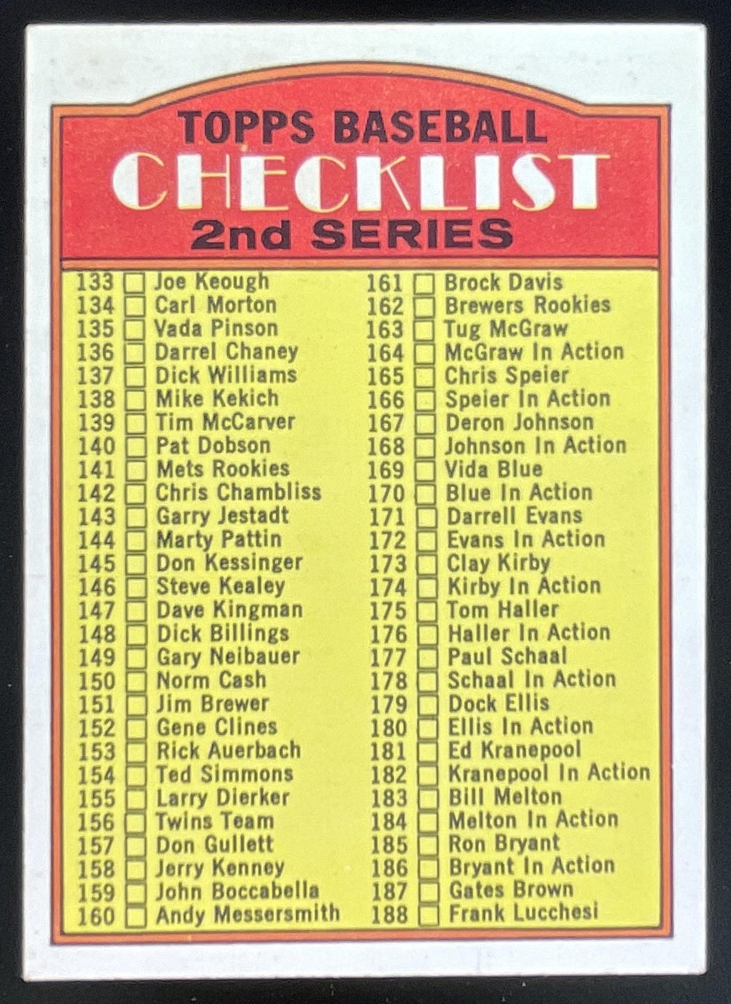1972 Topps #103 2nd Series Checklist: 133-263 product image 1, provided for visual reference and product detail review