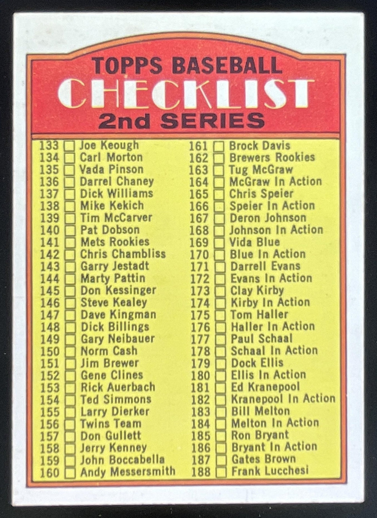 1972 Topps #103 2nd Series Checklist: 133-263 product image 1, provided for visual reference and product detail review
