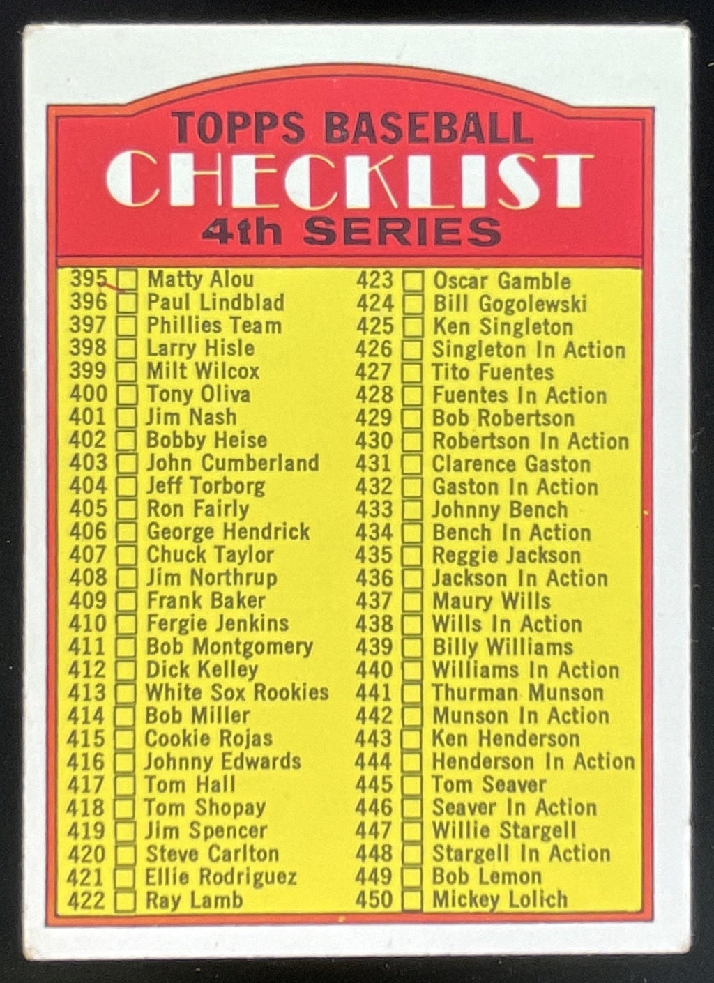 1972 Topps #378a Checklist 4th Series VAR product image 1, provided for visual reference and product detail review