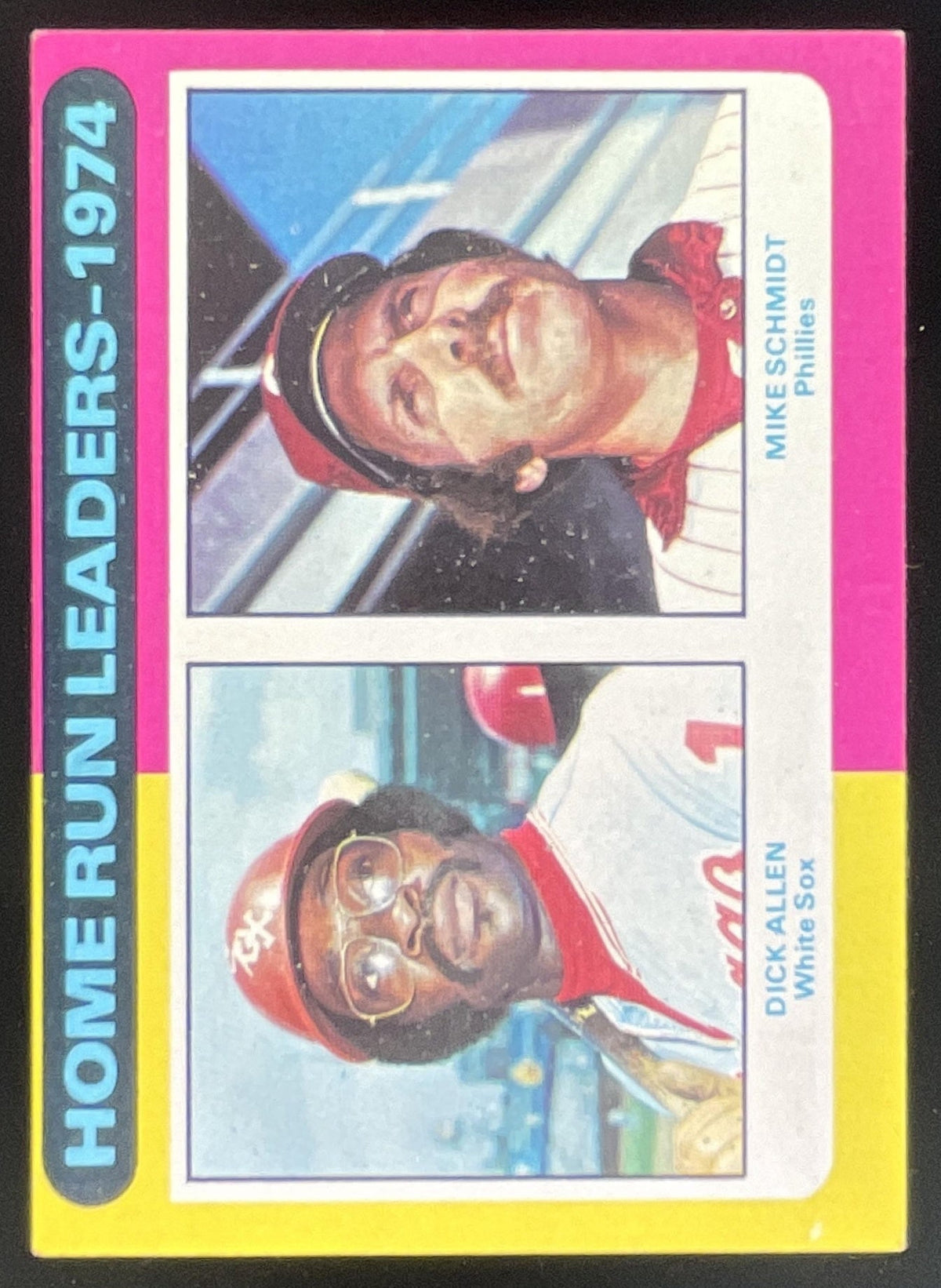 1975 Topps #307 1974 Home Run Leaders Dick Allen Mike Schmidt League Leaders product image 1, provided for visual reference