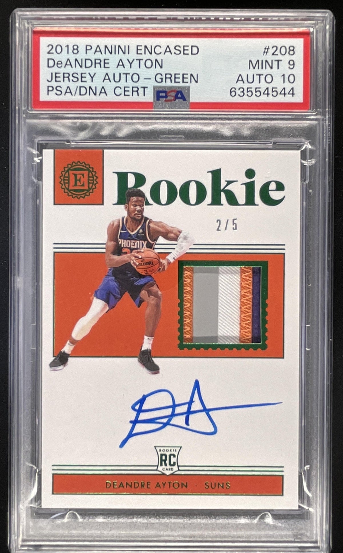 2018-19 Panini Encased Green #208 Deandre Ayton RC Auto /5 PSA 9 product image 1, provided for visual reference and product