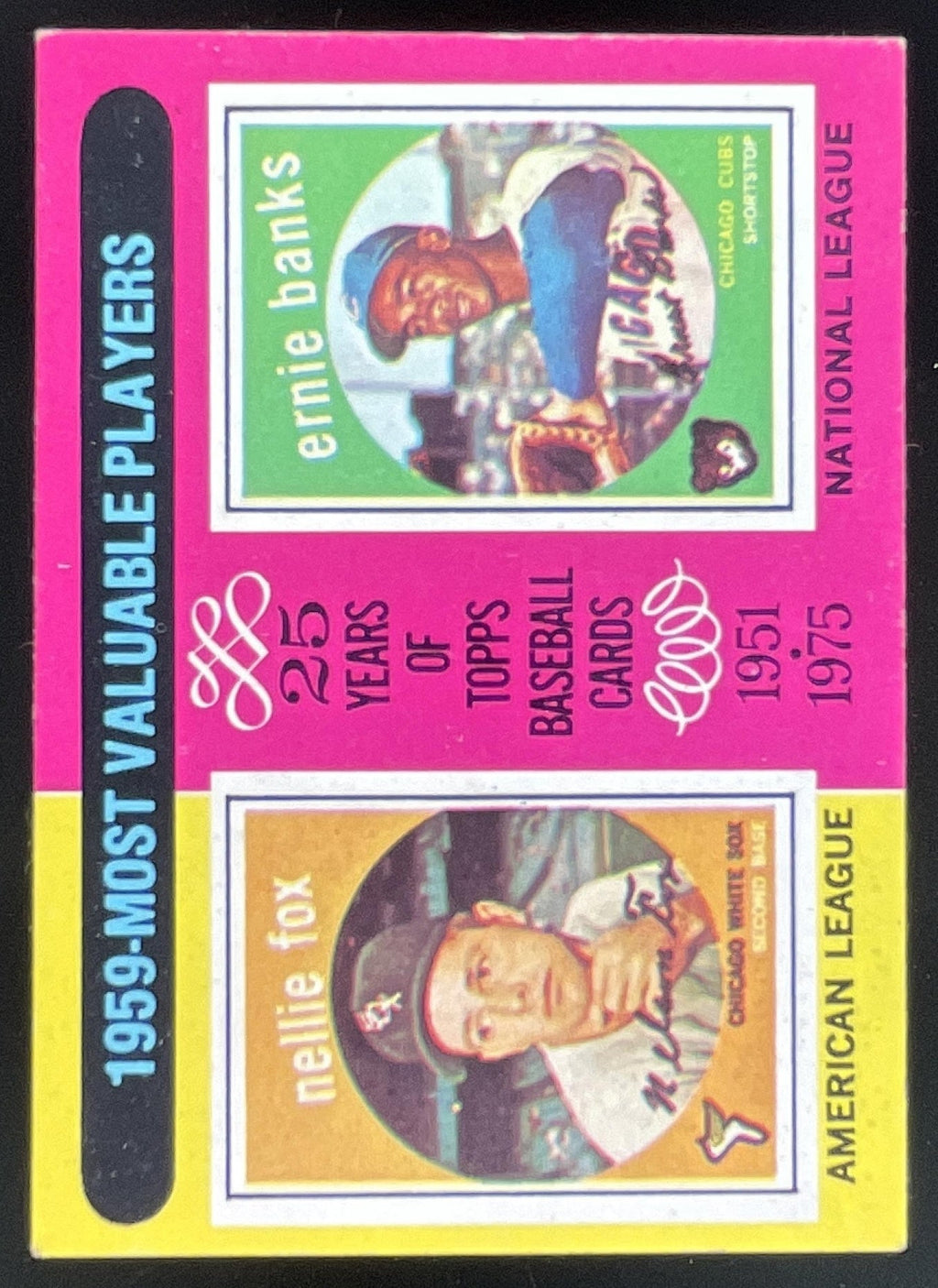 1975 Topps #197 1959s Nellie Fox Ernie Banks MVP product image 1, provided for visual reference and product detail review