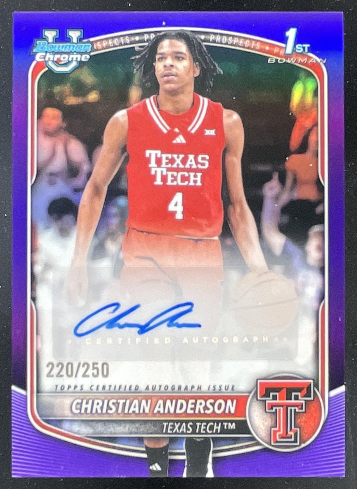 2025-26 Bowman Chrome Prospect Purple #CPA-CA Christian Anderson RC Auto /250 product image 1, provided for visual reference
