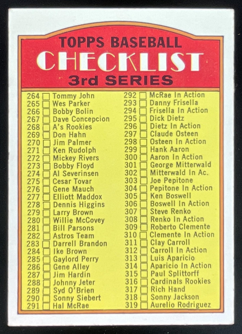 1972 Topps #251 Checklist 3rd Series product image 1, provided for visual reference and product detail review
