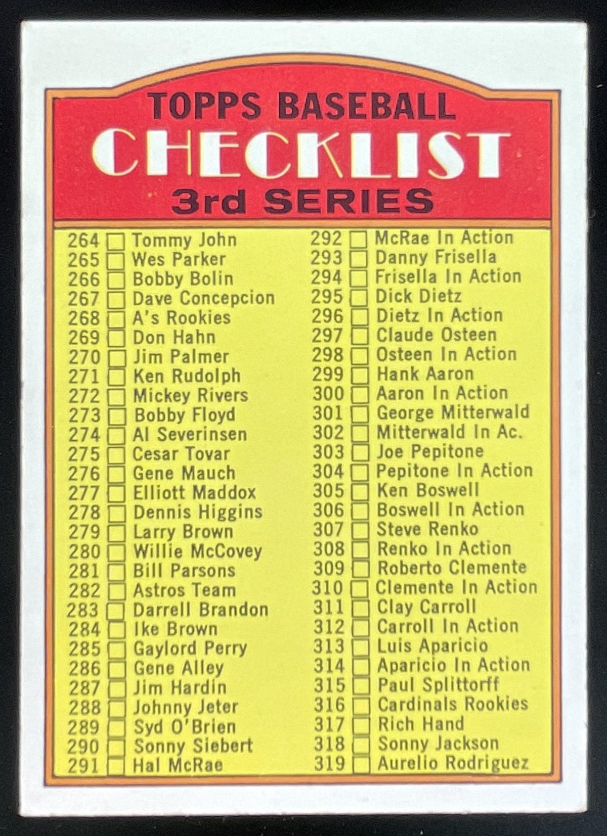 1972 Topps #251 Checklist 3rd Series product image 1, provided for visual reference and product detail review